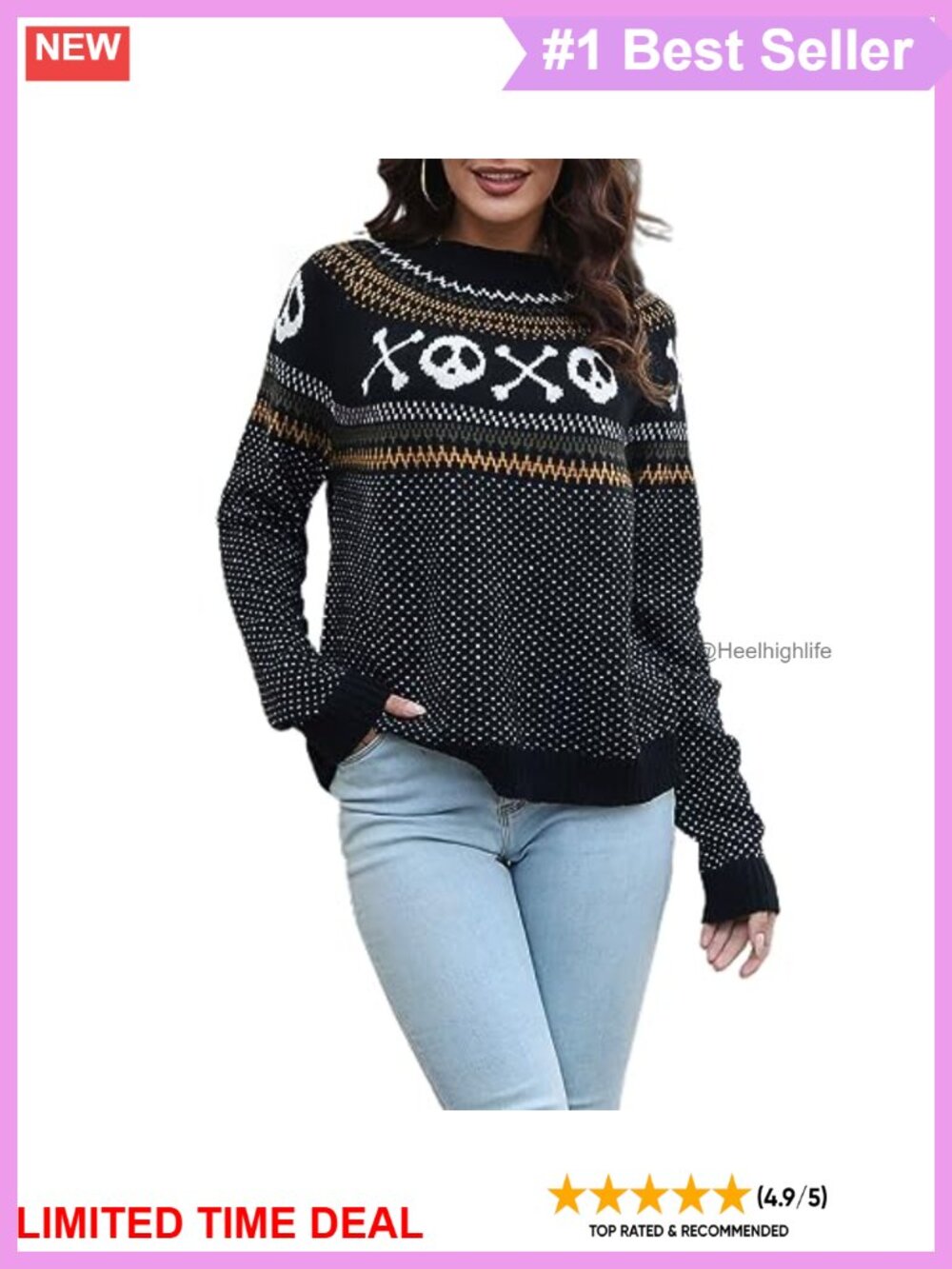 Loose Knit Gothic Ghost Print Pullover Sweater Crew Neck Long Sleeve